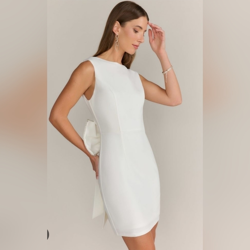 New York & Company Lena Bow Back White/ Silver Mini Dress Gown Size L
